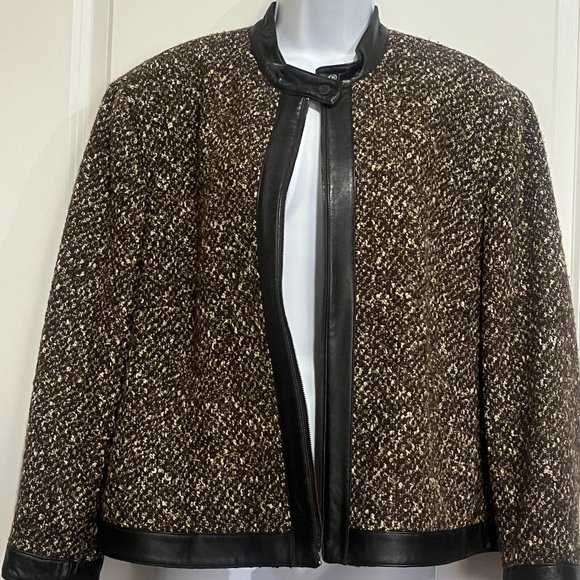 Jones New York WOOL BLEND JACKET with GENUINE LEATHER TRIM - SIZE 22WP - Picture 1 of 8